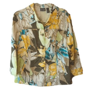 (a2-13) Chico's Floral button up jacket, Size Large
